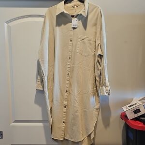 Beige Button-Up Shirt Dress